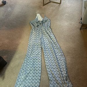 Navy and white wide leg jumpsuit